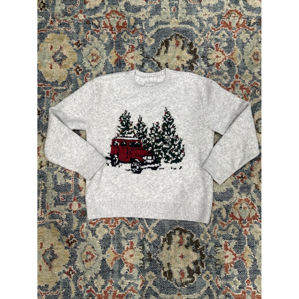 Abercrombie Sweater Boys 5/6 Gray Red Truck Christmas Tree Holiday EUC